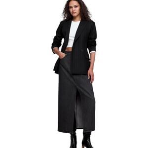 Banana Republic Womens Pinstripe Wool Flannel Knit Long Career Blazer Size 10